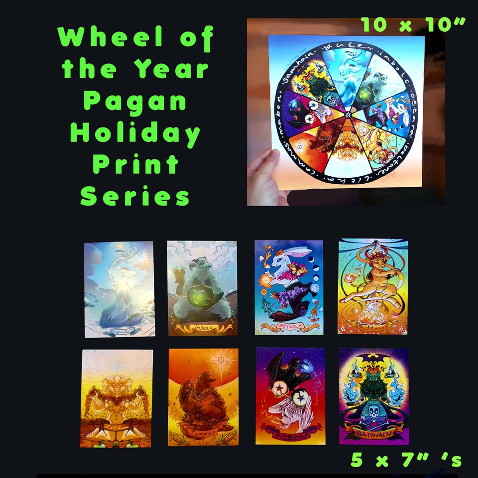 Wheel of the Year Pagan Holiday Print series - 10" x 10" main piece and 5"x7" minis