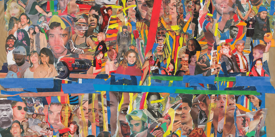 A collage of pictures of Sufjan Stevens.