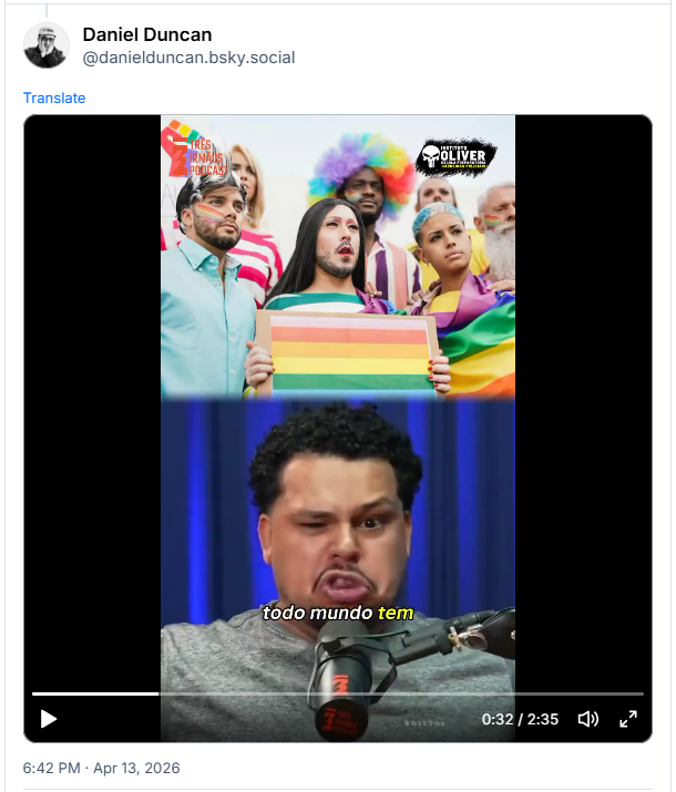 Post de Daniel Duncan (@danielduncan.bsky.social) com video da fala controversa.