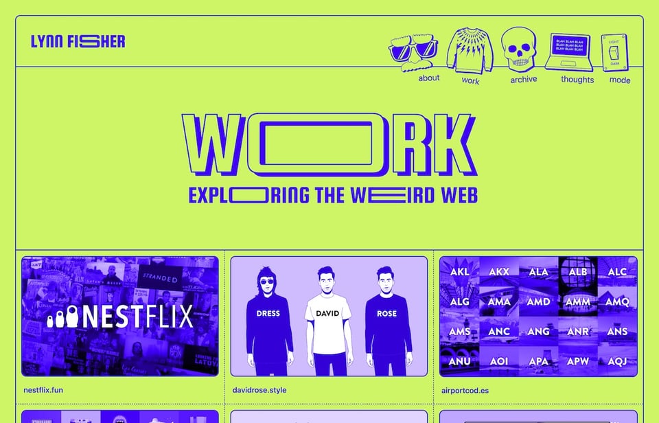 The work section of the website featuring a few of Lynn’s projects