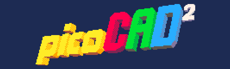 picoCAD 2's logo in low poly pixel art