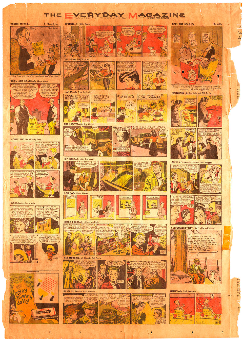 St. Louis Post-Dispatch 1948 daily page of three-color comics