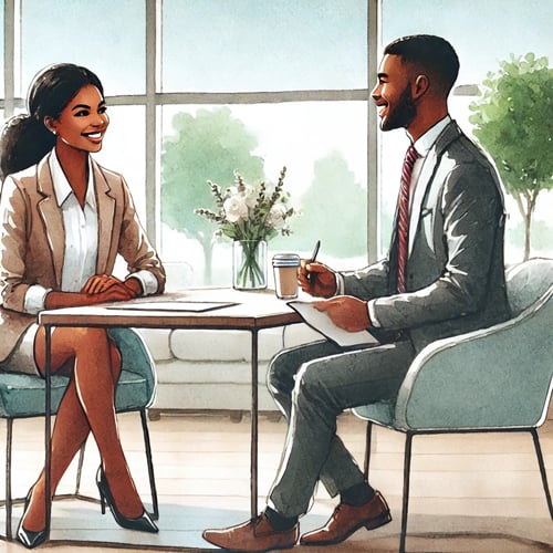 Two people in a job interview setting