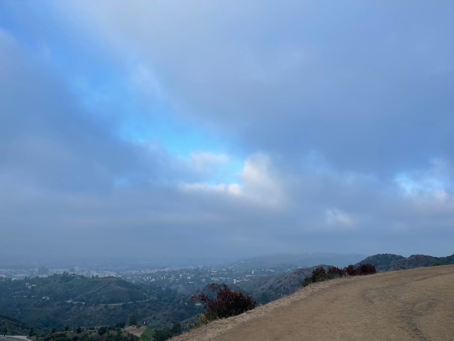 a trail in Griffith Park, big cloudy sky