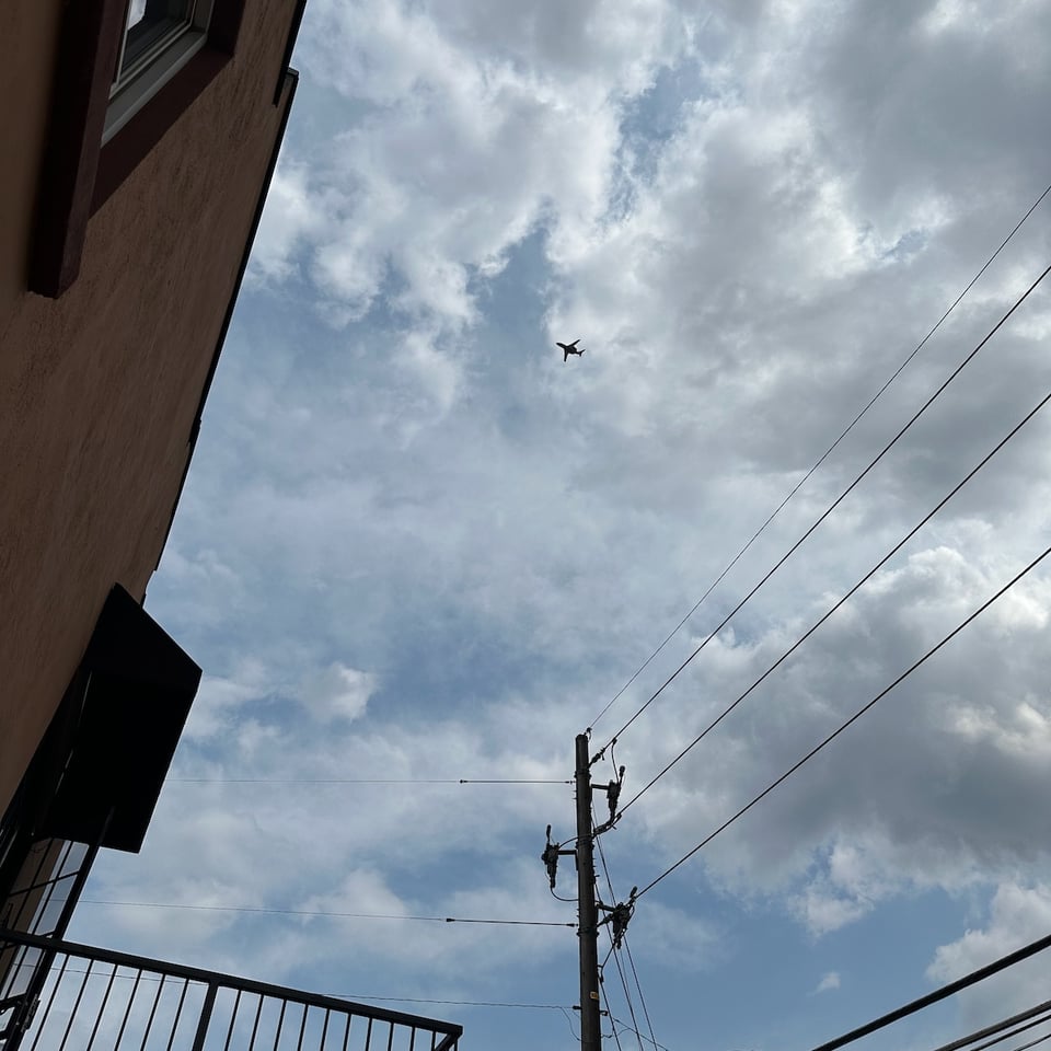 A plane in the sky above The Company.
