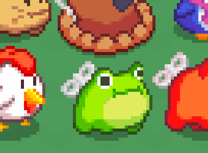 A goofy pixel art cartoon frog