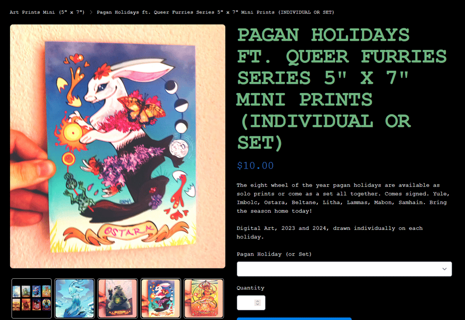 The Pagan Ostara rabbit piece in my shop online as a 5" x 7" print.