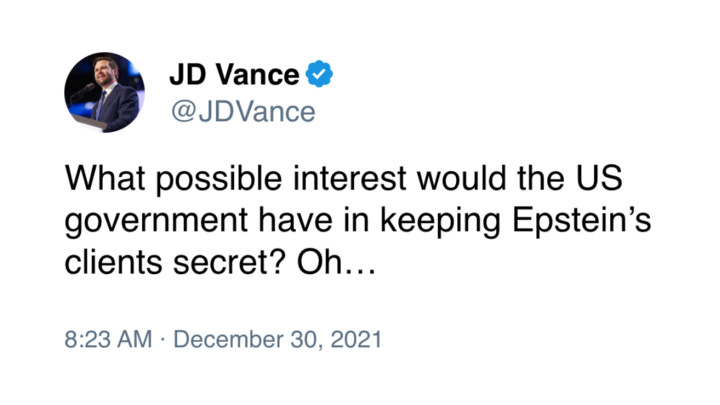 JD Vance 2021 opinion on the Epstein files