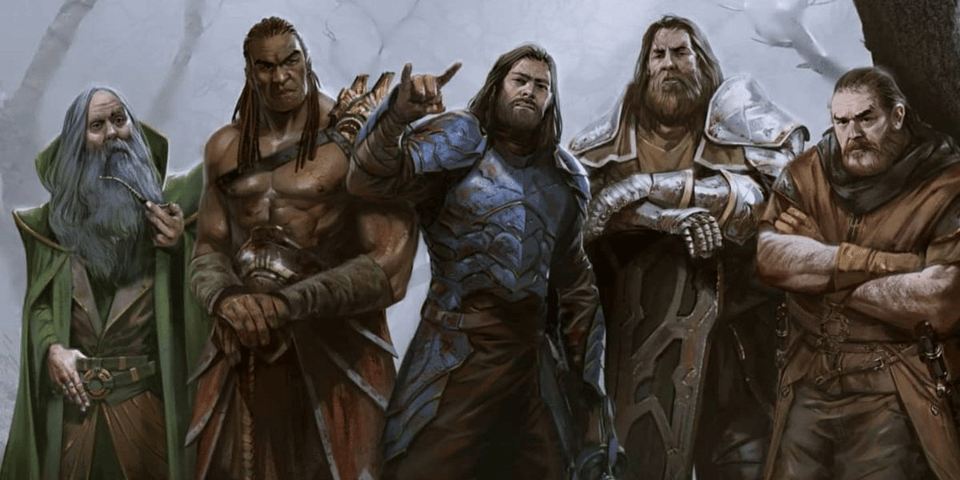 An artist's rendering of the band from Kings of the Wyld.