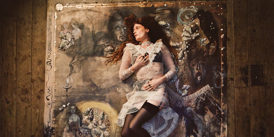 Florence lies on a painted floor.