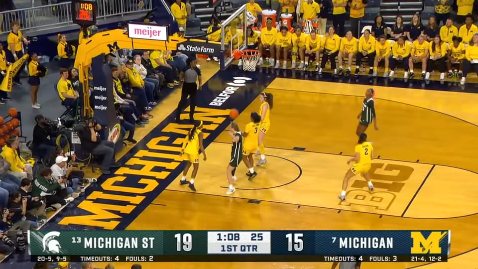 Kennedy Blair chirps at Brooke Daniels in the first quarter of the Michigan-Michigan State game.