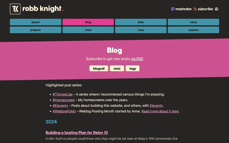 The blog page, with highlighted posts at the top