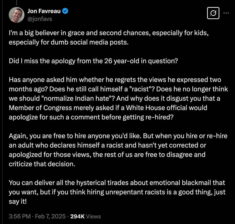 Favreau tweet saying you need to apologize before you get grace and second chances