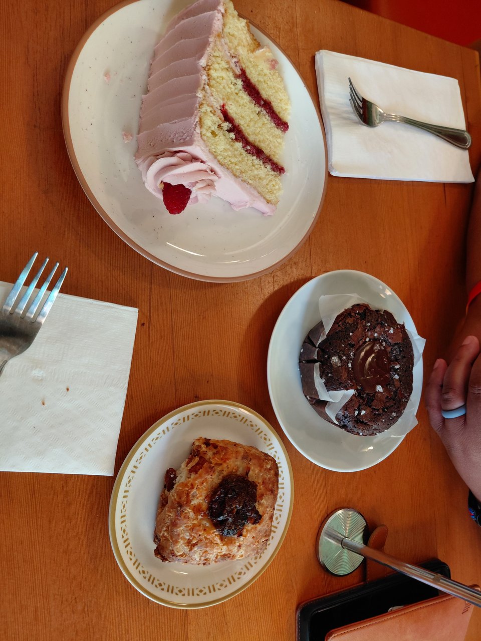 yellow cake with raspberry butterbream, chocolate ganache browning and a savory scone