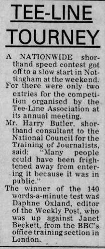 Teeline Tourney article from 1975