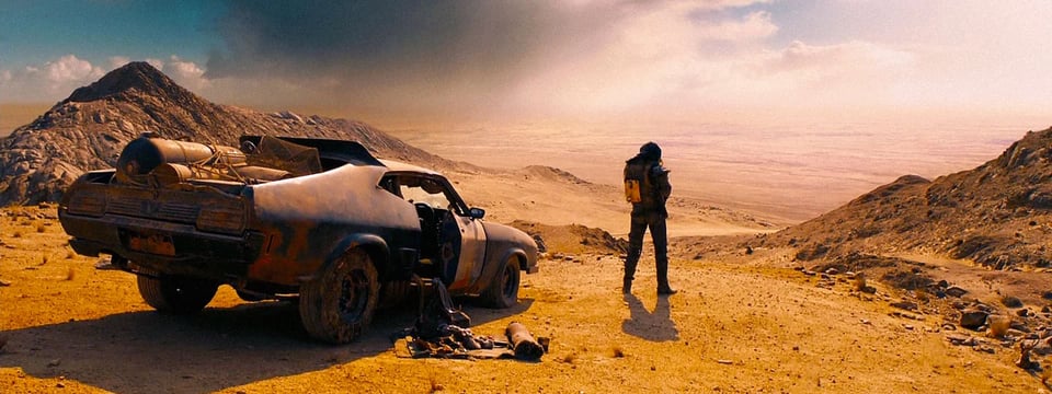 Opening shot of Mad Max: Fury Road, depicting Max looking out over the wasteland.