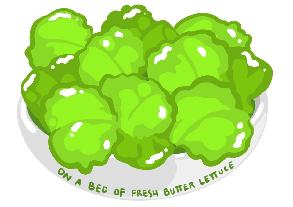 On a bed of fresh butter lettuce