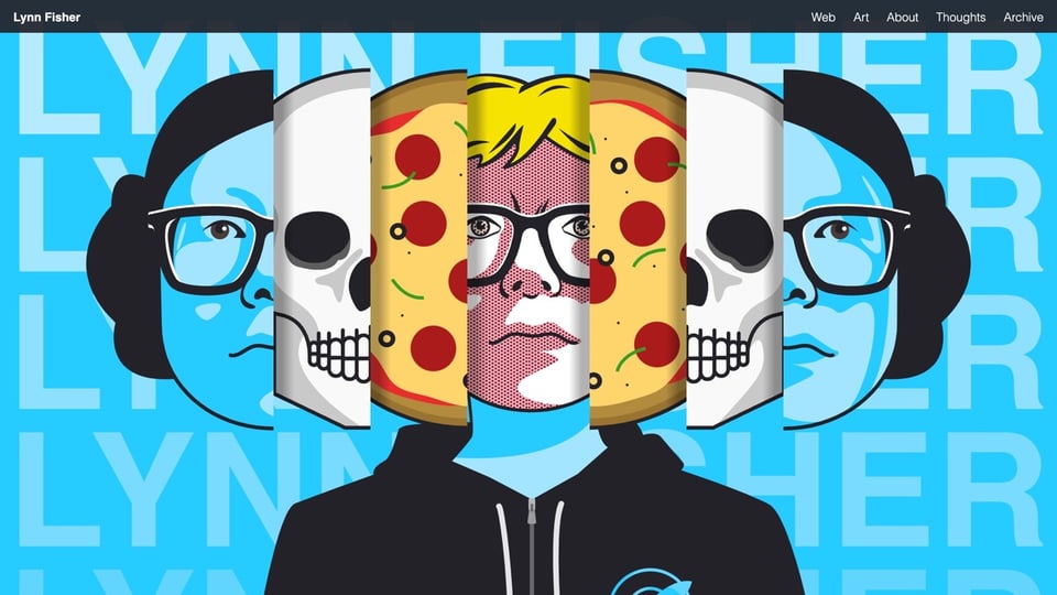 Lynn's website from 2019: the wider the screen gets the more faces become visible, like in a Matryoshka doll