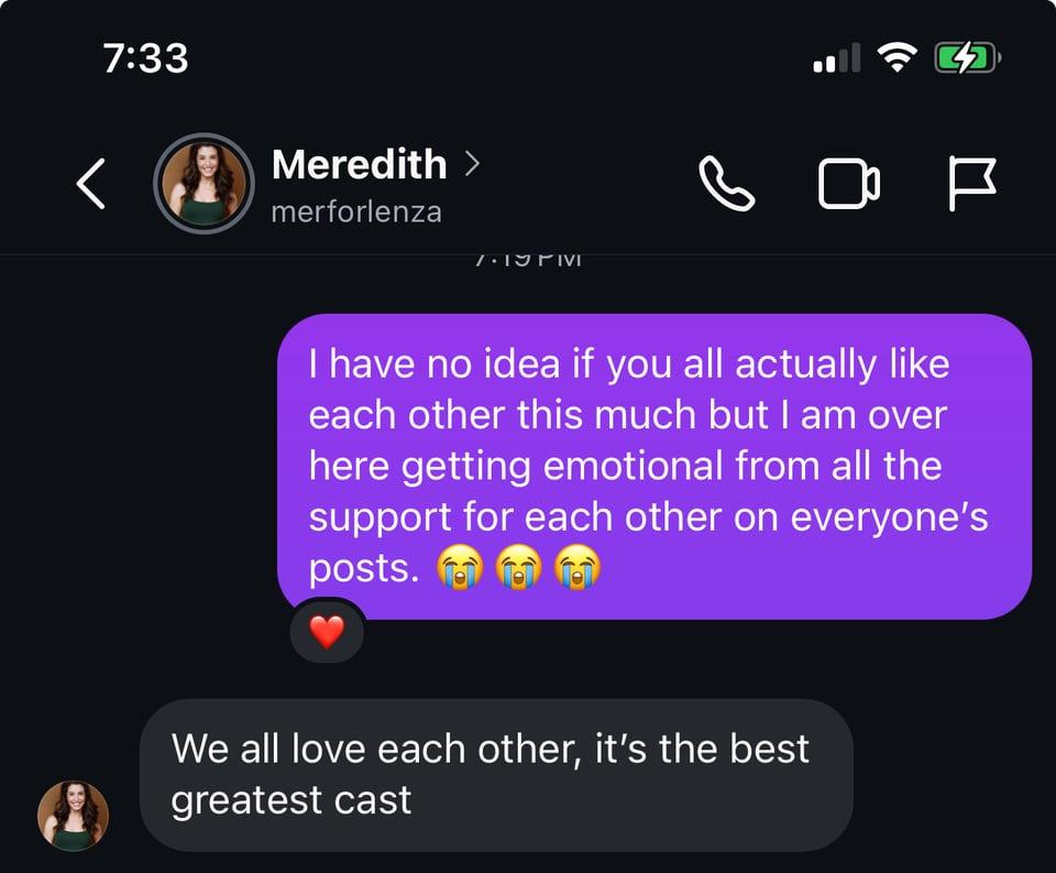 A screenshot of my conversation with Meredith where I ask her if the support is real and she says