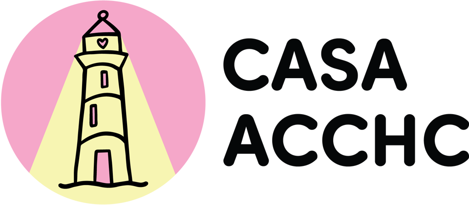 CASA - ACCHC with our logo of a yellow lighthouse on a yellow background
