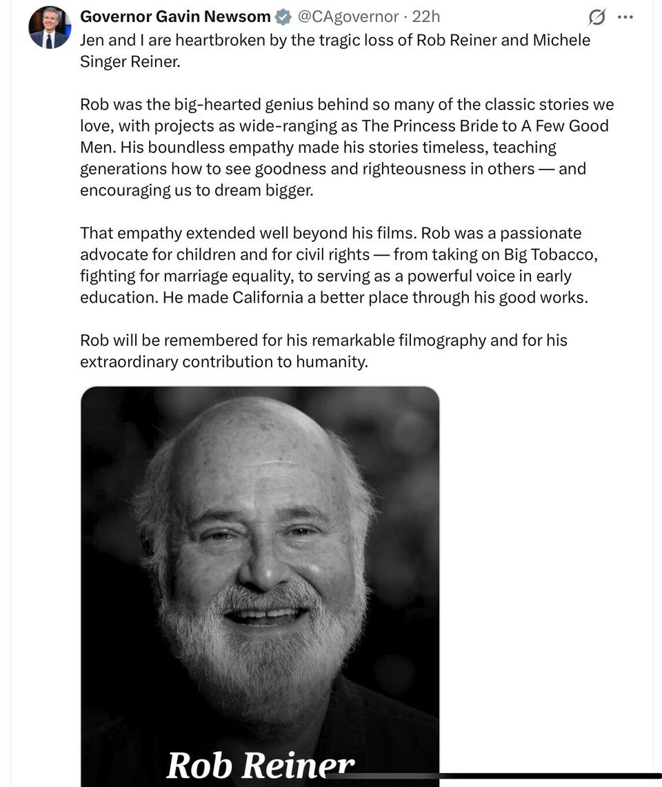 Gavin Newsom on Rob Reiner’s murder