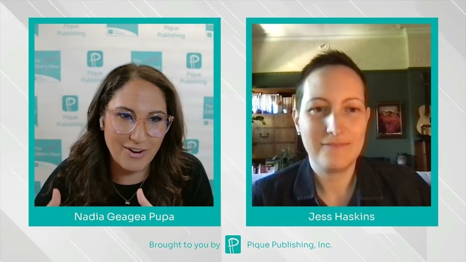 A screencap of a video call with Nadia Geagea Pupa on one side and Jess Haskins on the other