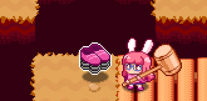Some magenta shoes with springs beneath them, hovering next to the player character