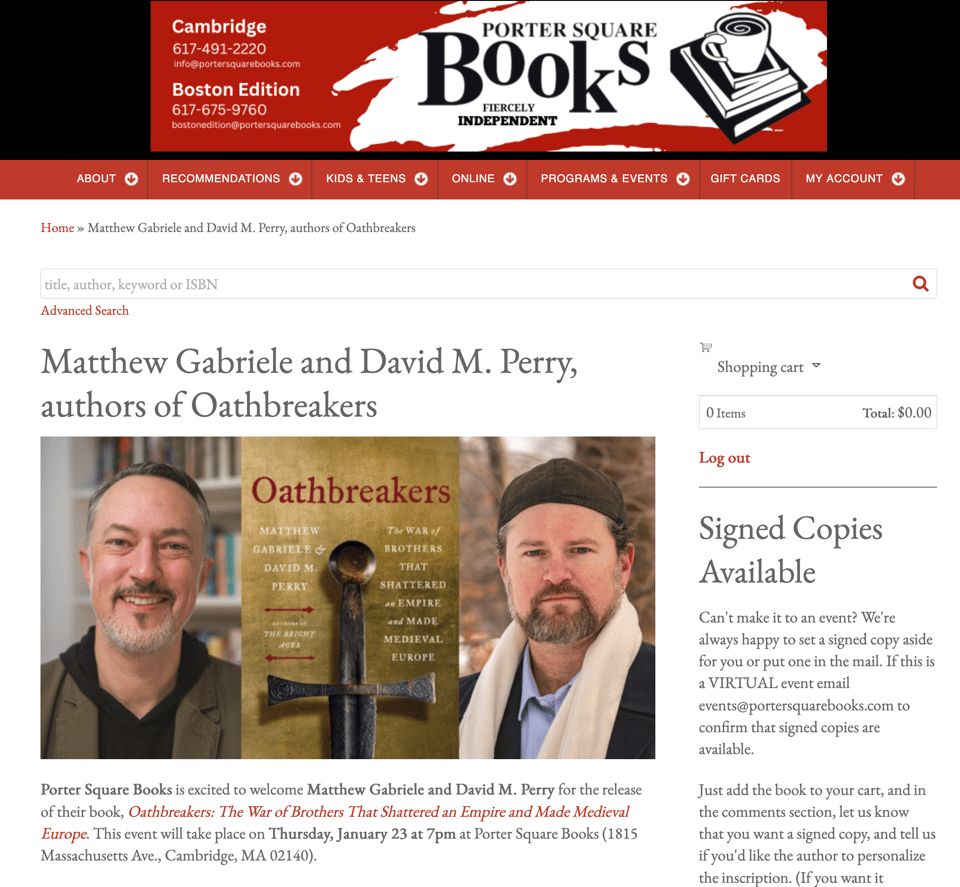 matt and david at porter square books in cambridge, MA