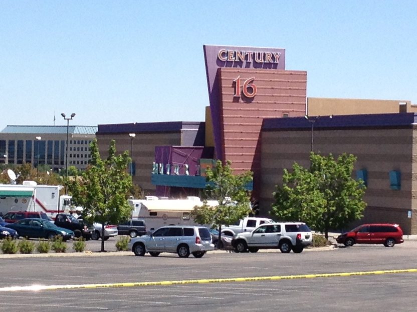 The Century 16 Theater in Aurora, Colorado where the 2012 Aurora shooting took place, photographed the day after the shooting.