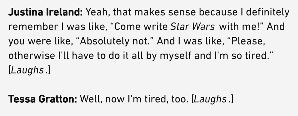 Partial transcript of interview between Tessa and Justina