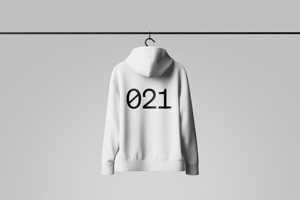 Light hoodie with 021 printed on the back