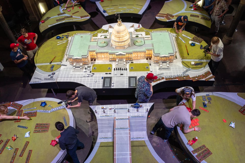 A 14-foot-wide model of the U.S. Capitol is at the center of the game. Peter van Agtmael/Magnum Photos for The Washington Post