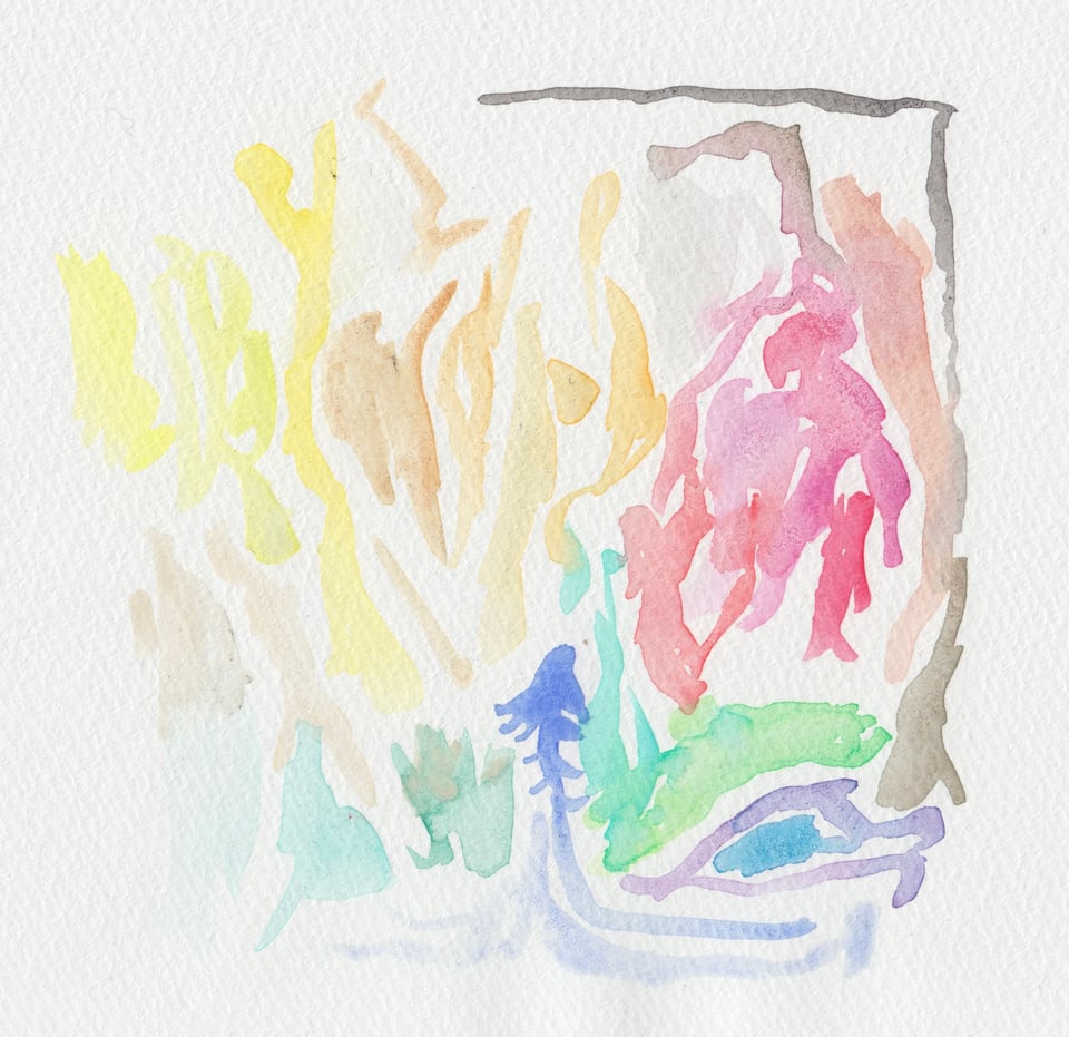 squiggles of a whole spectrum of watercolors on paper