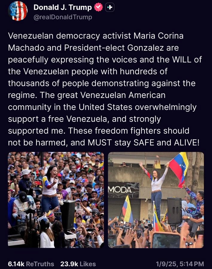 Last January, Trump supported Maria Corina Machado for the Nobel Peace Prize. 
