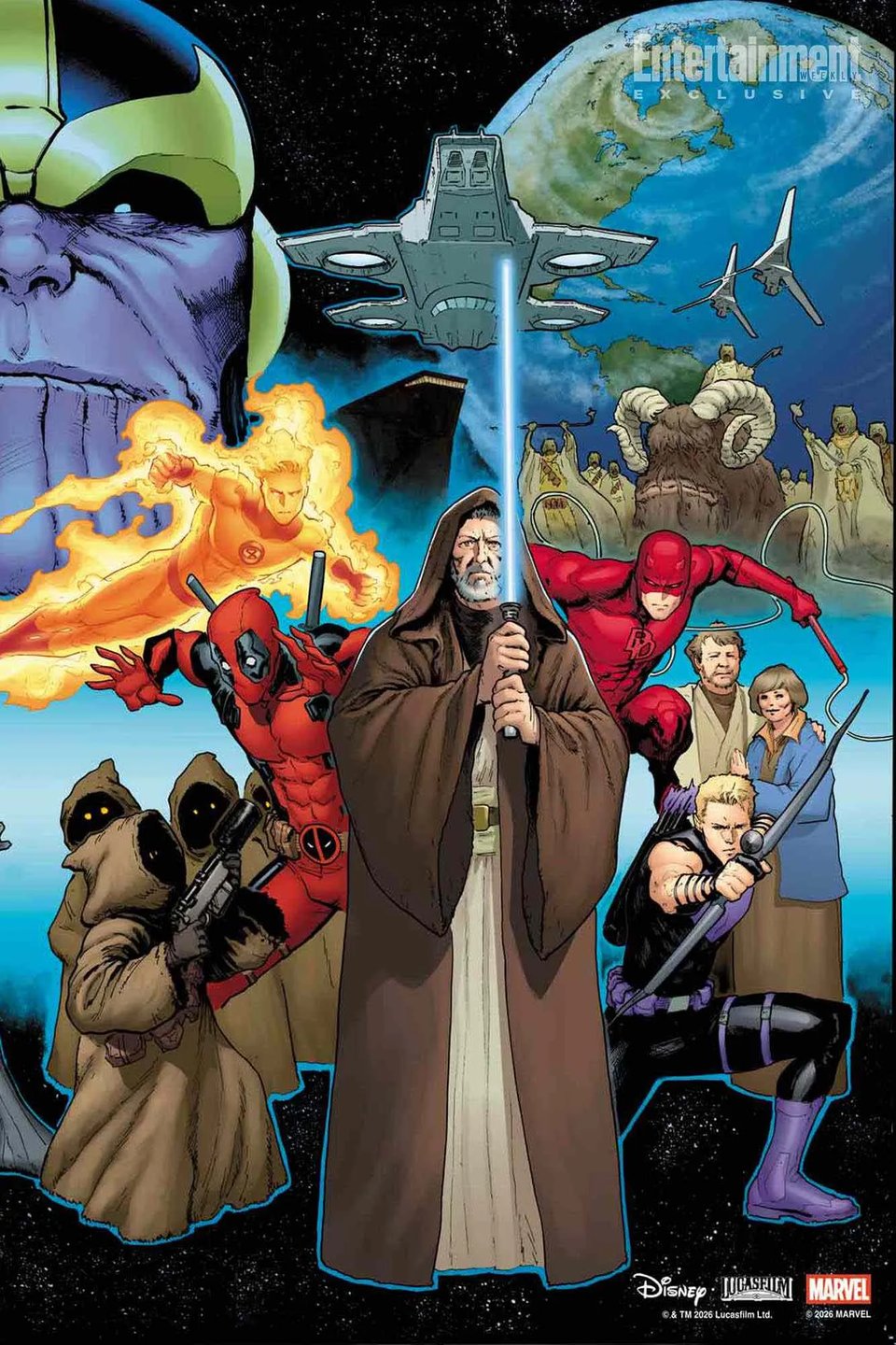 one of the covers for the Marvel / Star Wars crossover with a bunch of different characters on it