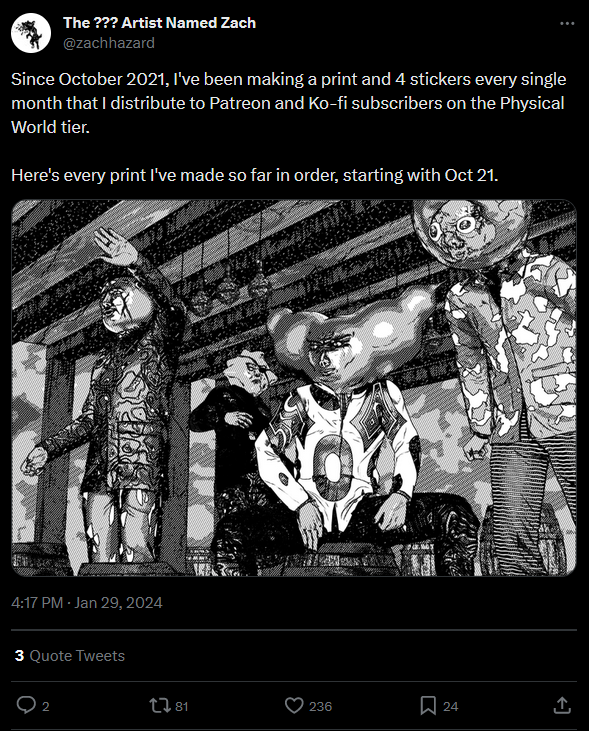 Screenshot of the first tweet in the thread of all Physical World prints.
