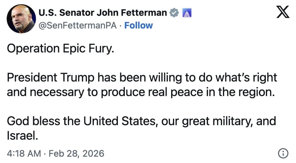 Crazy PA Senator John Fetterman on Trump’s illegal attack on Iran