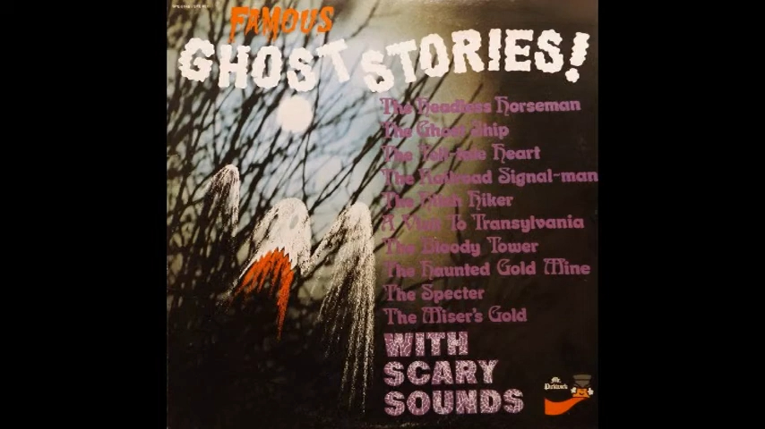 A vintage album cover labeled "Ghost stories! with scary sounds"