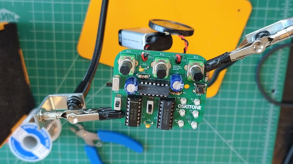 Assembling the Space Dice, components and chips exposed