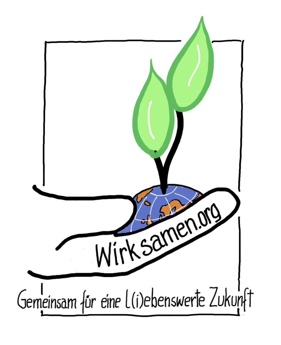 Eine Hand hält einen Globus aus dem eine Pflanze wächst. Im Finger steht: wirksamen.org. Darunter: Gemeinsam für eine l(i)ebenswerte Zukunft.