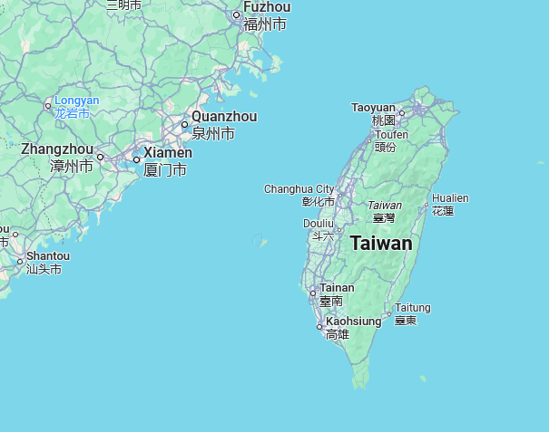 A map showing Taiwan's proximity to the Chinese mainland.