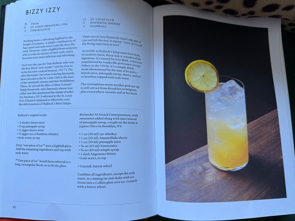 Page from Signature Cocktails by Amanda Schuster featuring Bizzy Izzy 1910s recipe by Tom Bullock