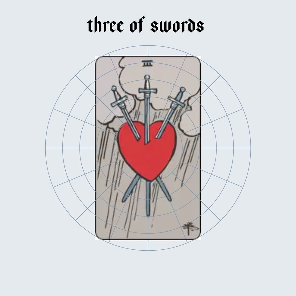 Three of Swords tarot card.