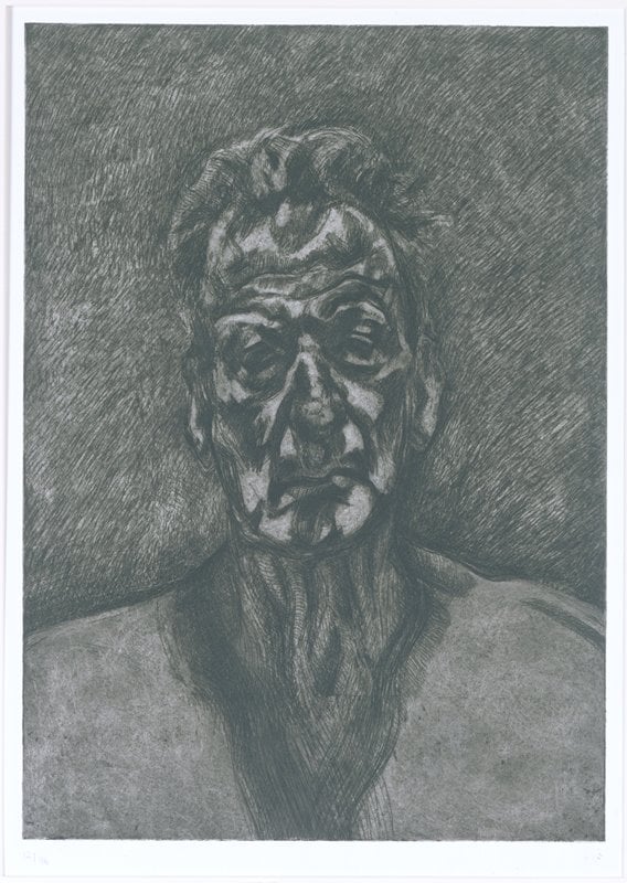 self-portrait etching by Lucian Freud in 1996, aged 74, from the Minneapolis Institute of Art collection