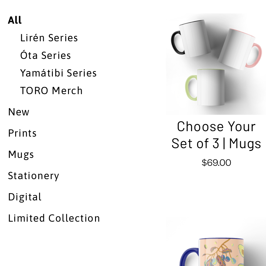 Screenshot of the TORO shop, showing the sidebar with various series to choose from