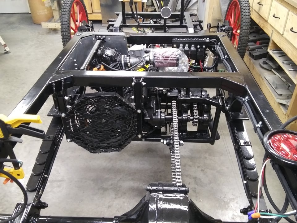 The engine cradle in the frame