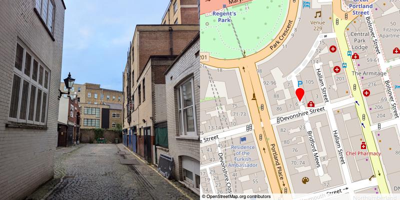 A picture and map of the mews