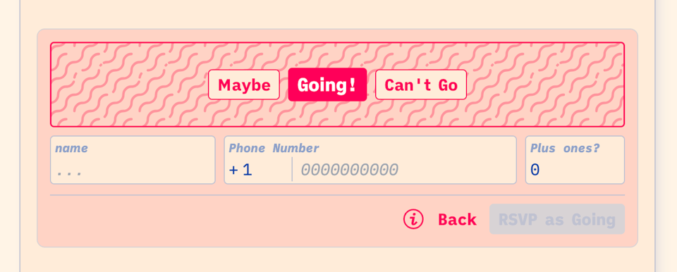 screenshot of RSVP block attendee view
