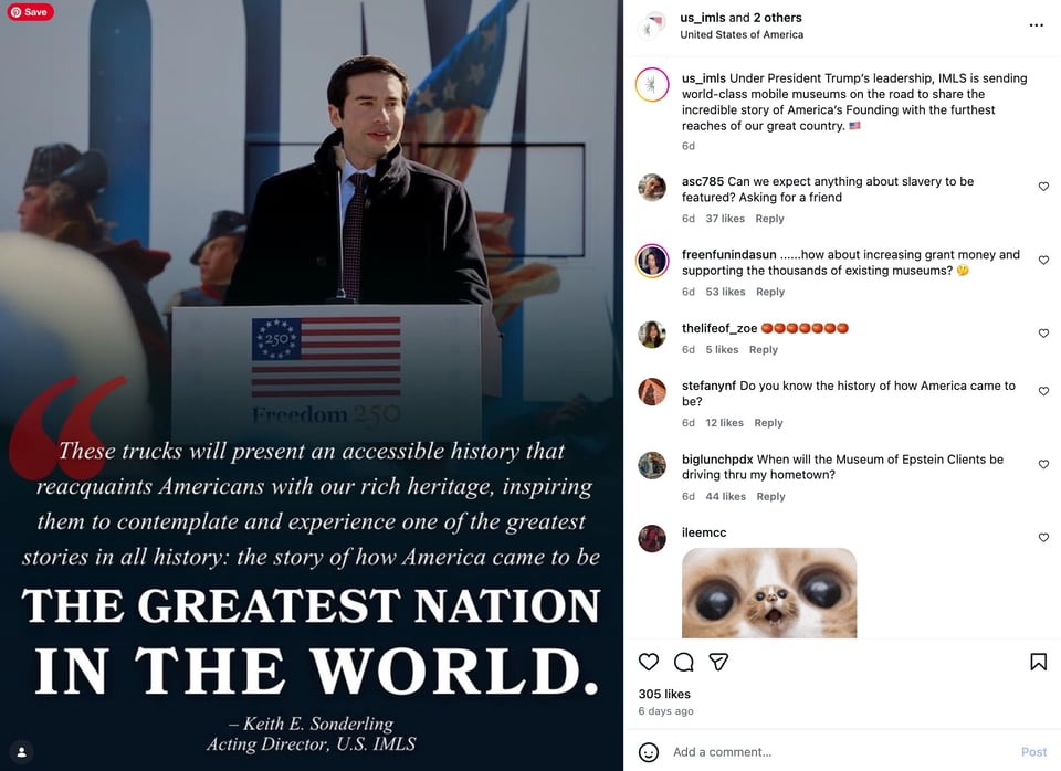 Instagram post from the IMLS about the freedom trucks