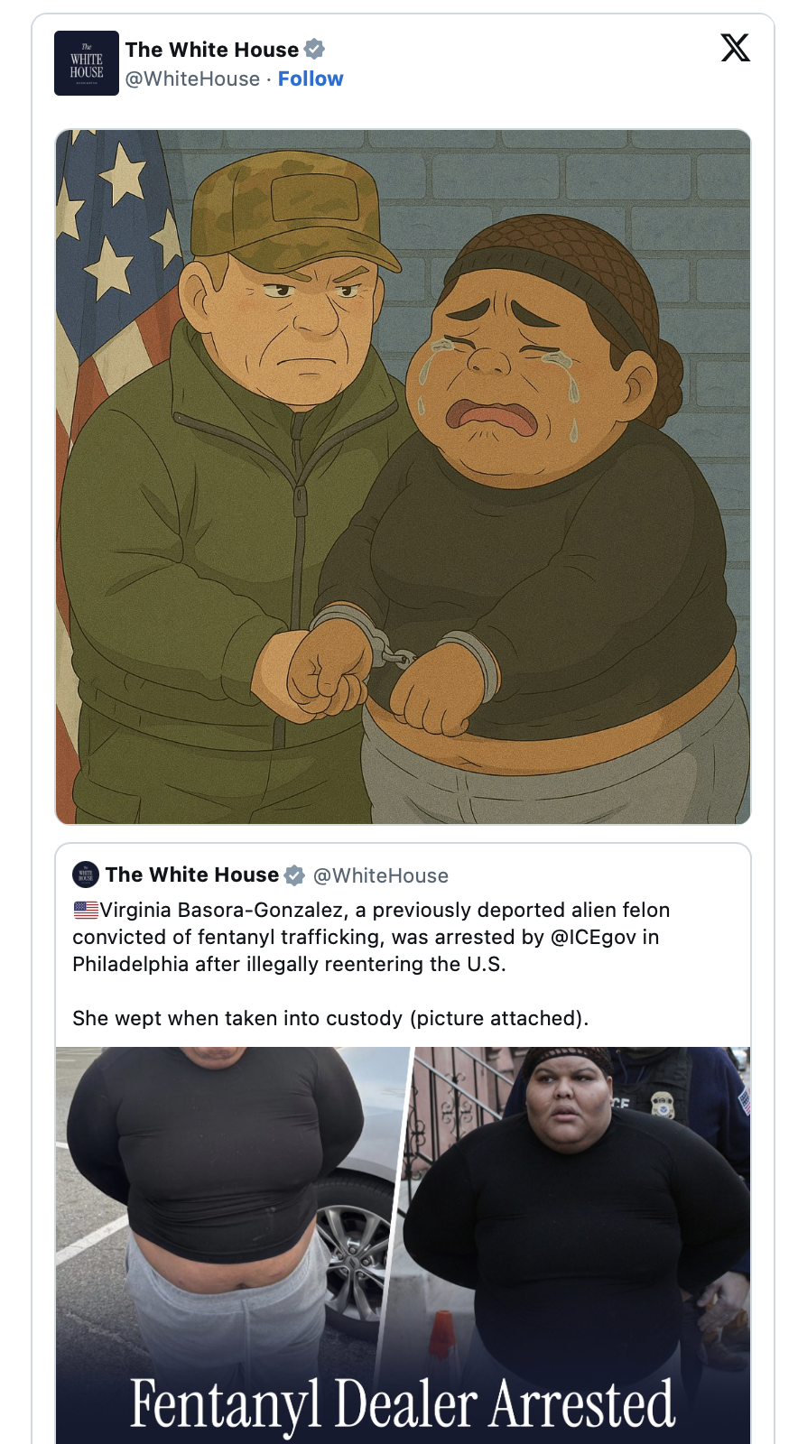 The White House asking us to mock the tears of an undocumented woman convicted of an attempted drug sale.